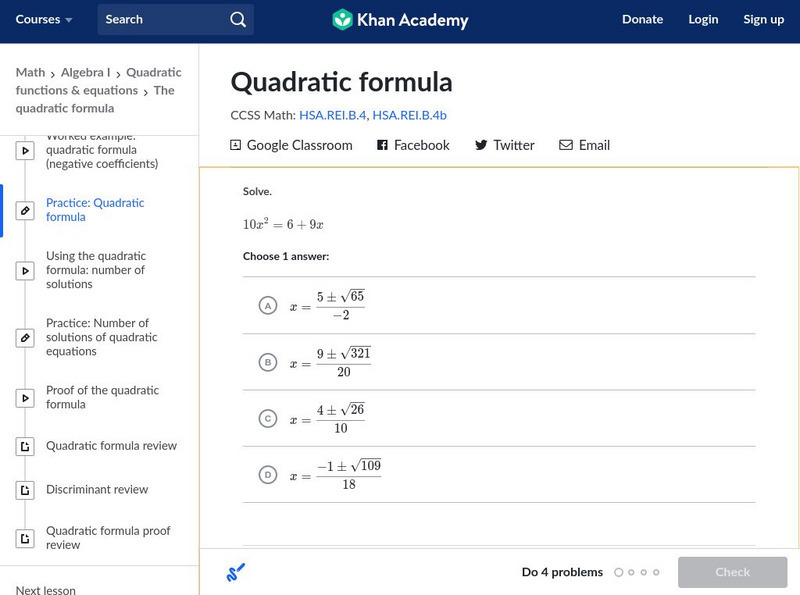 Khan Academy: Quadratic Formula Unit Plan Khan Academy: Quadratic Formula Unit Plan