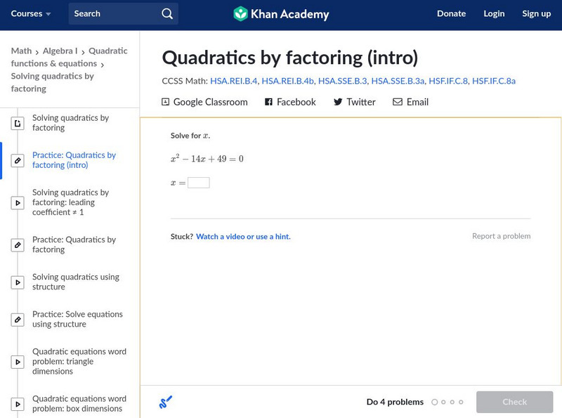 Khan Academy: Solve Quadratics by Factoring (Intro) Unit Plan Khan Academy: Solve Quadratics by Factoring (Intro) Unit Plan