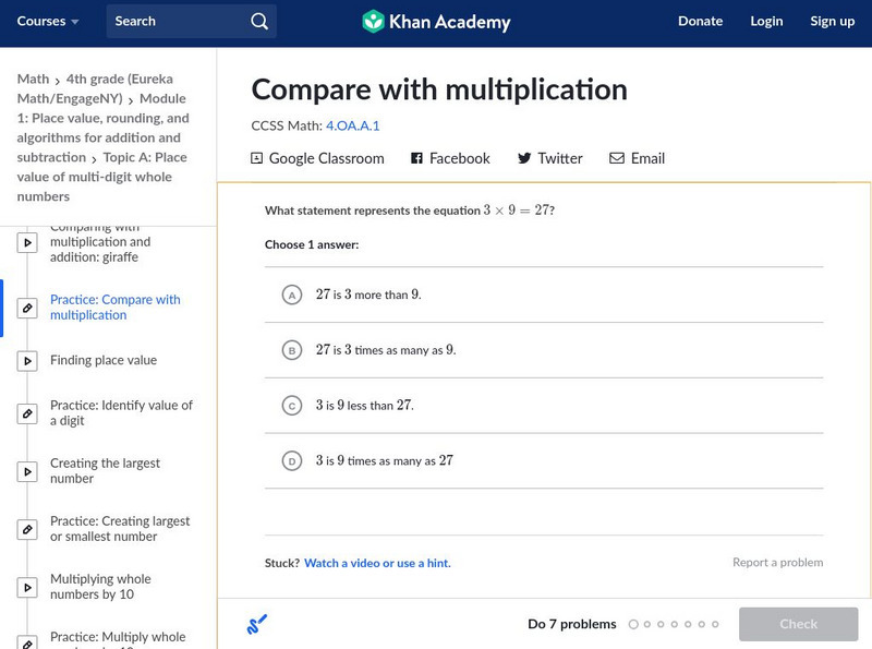 Khan Academy: Compare With Multiplication Unknown Type Khan Academy: Compare With Multiplication Unknown Type