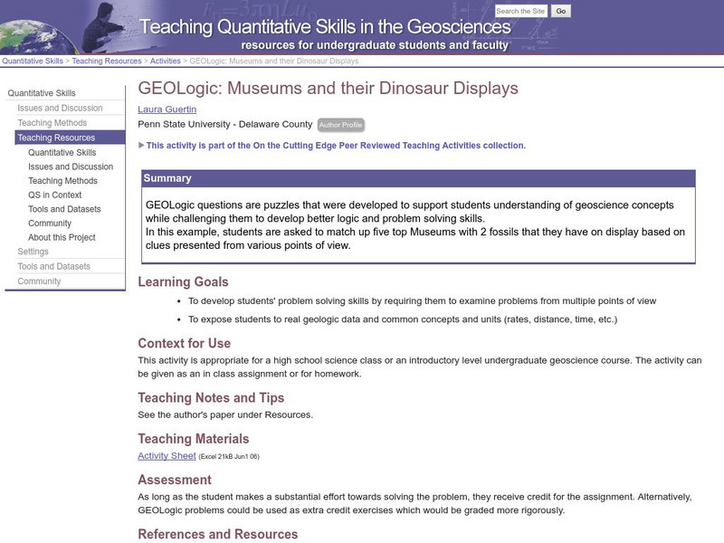 Serc: Geo Logic: Museums and Their Dinosaur Displays Lesson Plan Serc: Geo Logic: Museums and Their Dinosaur Displays Lesson Plan