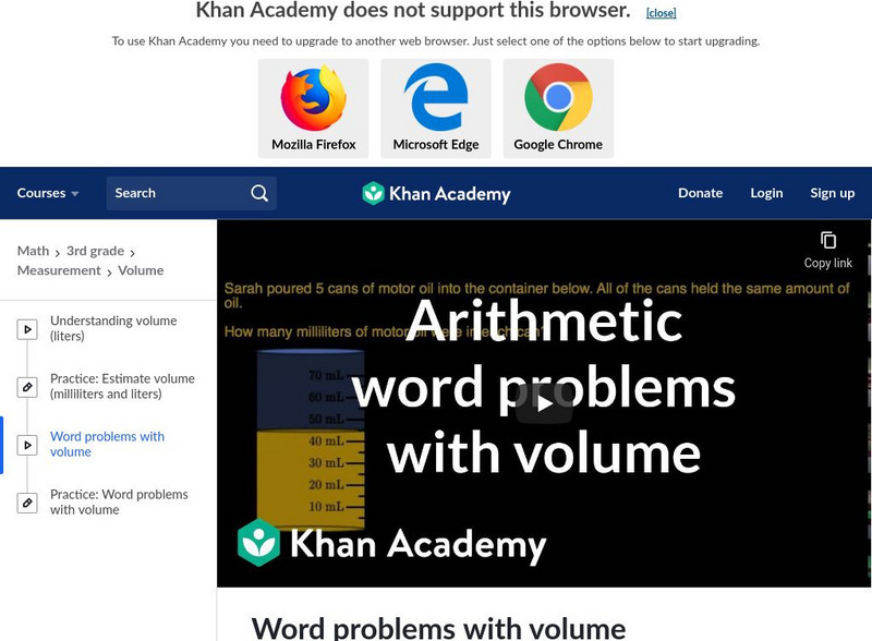Khan Academy: Word Problems With Volume Instructional Video