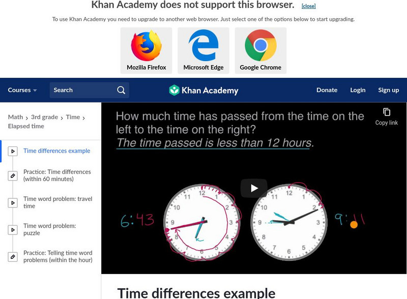 Khan Academy: Time Differences Example Instructional Video