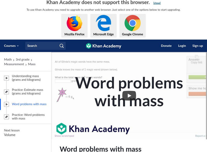 Khan Academy: Word Problems With Mass Instructional Video