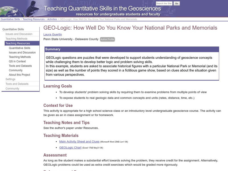 Serc: Geo Logic: How Well Do You Know Your National Parks and Memorials Lesson Plan
