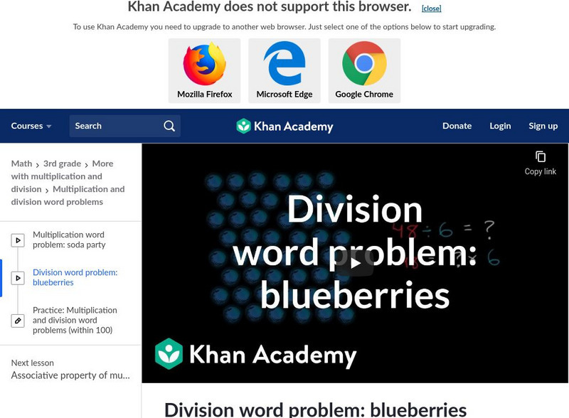 Khan Academy: Division Word Problem: Blueberries Instructional Video