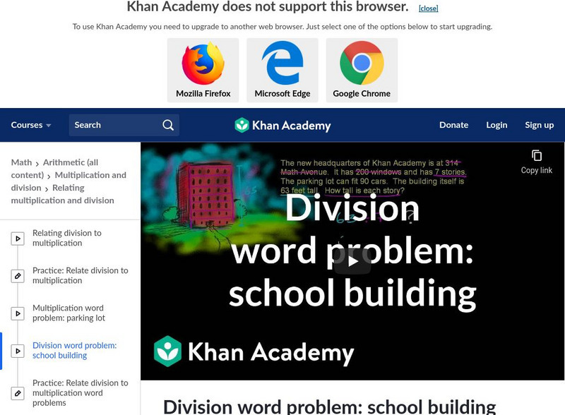 Khan Academy: Division Word Problem: School Building Instructional Video