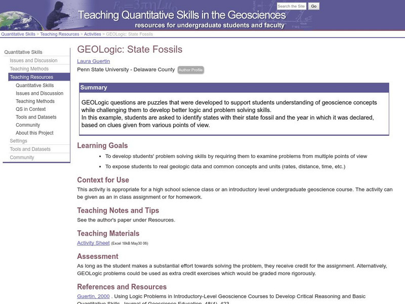 Serc: Geo Logic: State Fossils Lesson Plan
