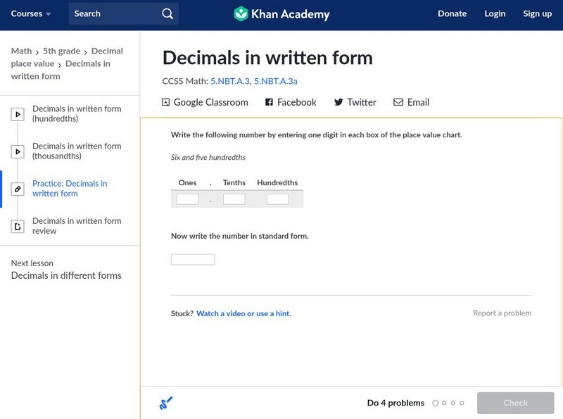 Khan Academy: Decimals in Written Form Unit Plan