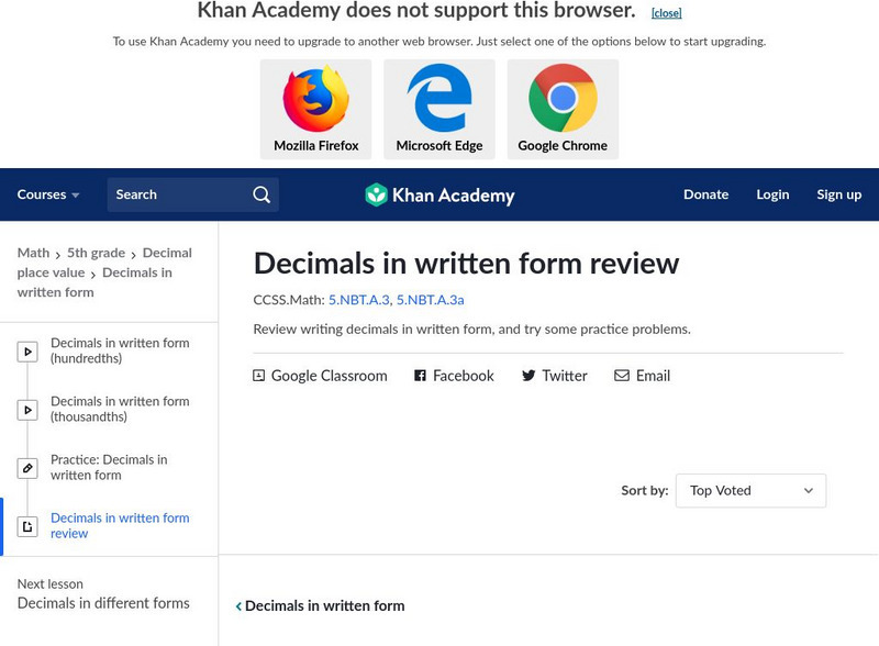 Khan Academy: Decimals in Written Form Review Handout Khan Academy: Decimals in Written Form Review Handout