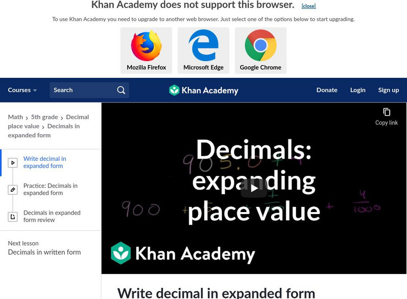 Khan Academy: Write Decimal in Expanded Form Instructional Video Khan Academy: Write Decimal in Expanded Form Instructional Video