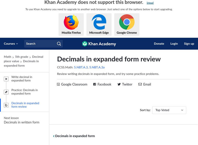 Khan Academy: Practice: Decimals in Expanded Form Review Handout Khan Academy: Practice: Decimals in Expanded Form Review Handout