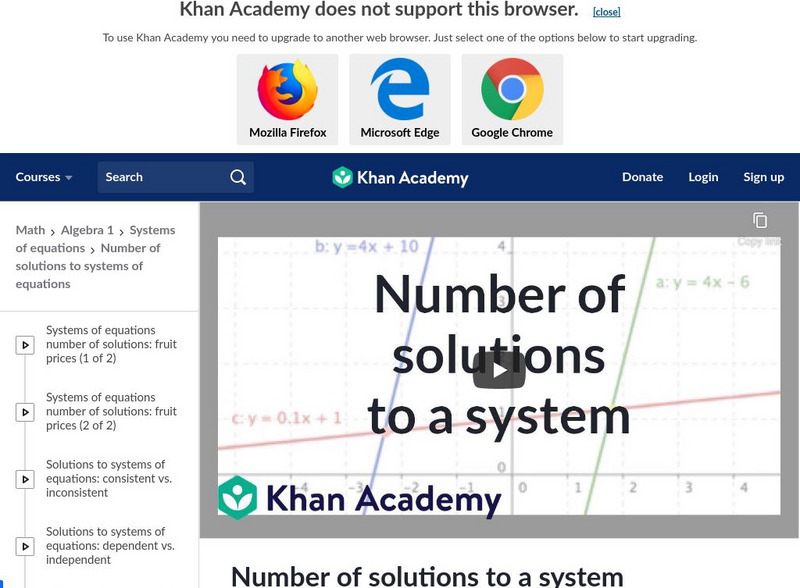 Khan Academy: Number of Solutions to a System of Equations Instructional Video Khan Academy: Number of Solutions to a System of Equations Instructional Video