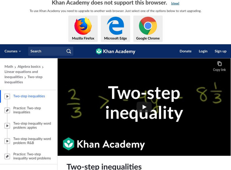 Khan Academy: Two Step Inequalities Instructional Video Khan Academy: Two Step Inequalities Instructional Video