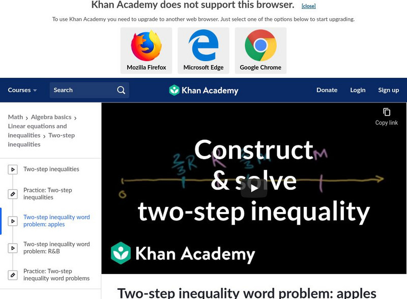Khan Academy: Two Step Inequality Word Problem: Apples Instructional Video Khan Academy: Two Step Inequality Word Problem: Apples Instructional Video