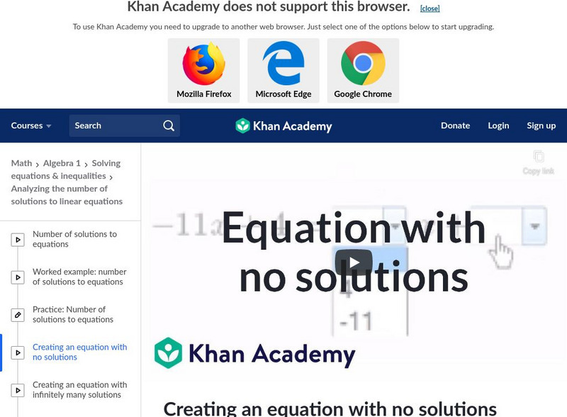 Khan Academy: Creating an Equation With No Solutions Instructional Video