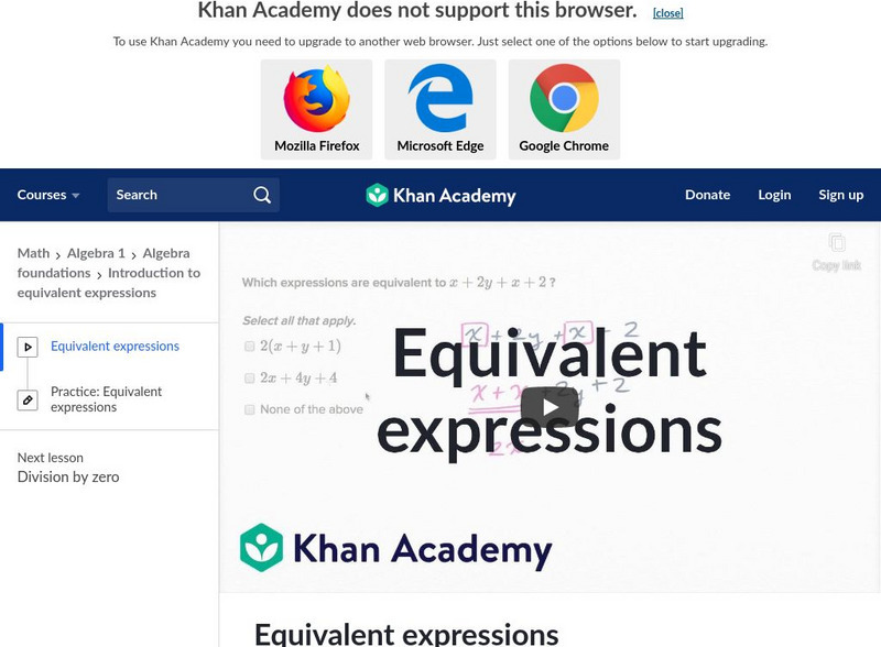 Khan Academy: Equivalent Expressions Instructional Video Khan Academy: Equivalent Expressions Instructional Video