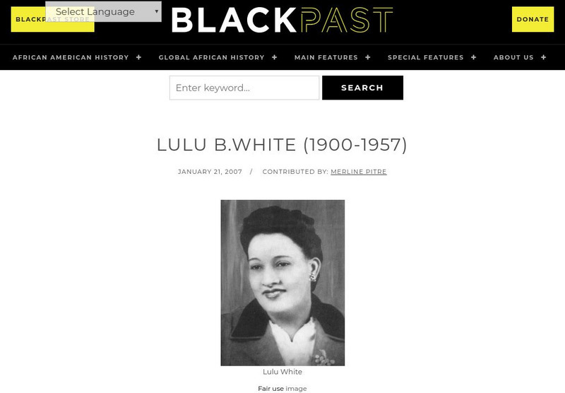 Black Past: Lulu B. White (1900 1957) Handout Black Past: Lulu B. White (1900 1957) Handout