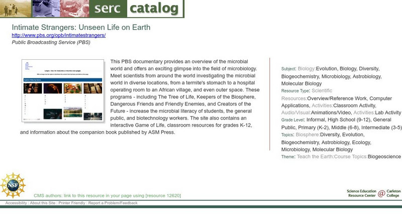 Serc: Intimate Strangers: Unseen Life on Earth Lesson Plan Serc: Intimate Strangers: Unseen Life on Earth Lesson Plan