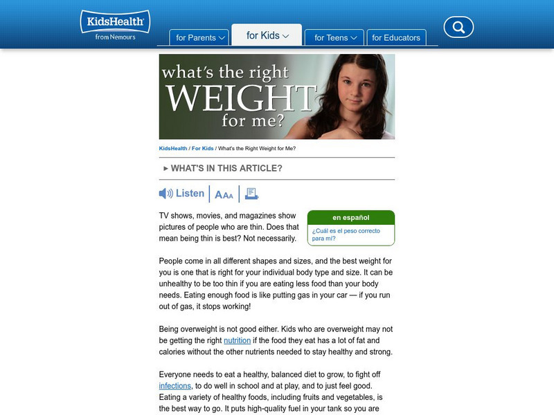 Kids Health: What's the Right Weight for Me? Article Kids Health: What's the Right Weight for Me? Article