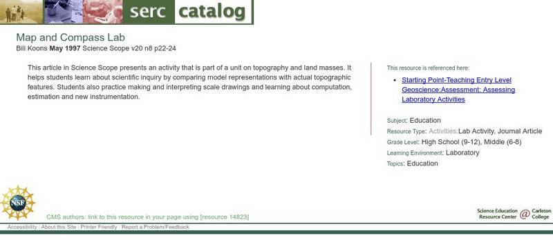 Serc: Map and Compass Lab Lesson Plan Serc: Map and Compass Lab Lesson Plan