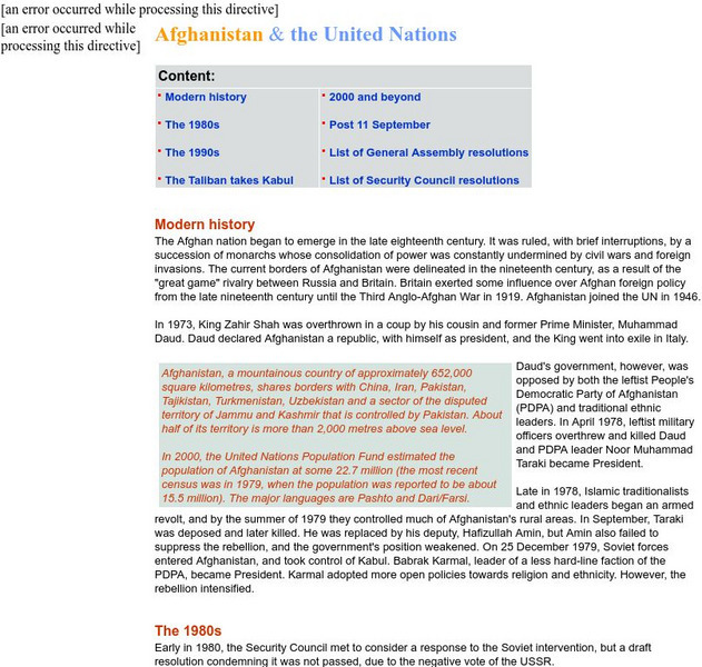 United Nations: Afghanistan and the United Nations Article United Nations: Afghanistan and the United Nations Article
