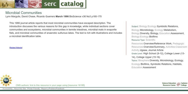 Serc: Microbial Communities Lesson Plan