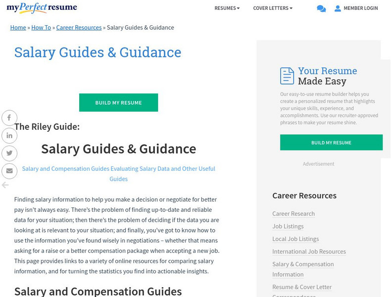 My Perfect Resume: Salary Guides Article My Perfect Resume: Salary Guides Article