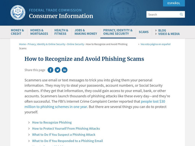 On Guard Online: Phishing Handout On Guard Online: Phishing Handout