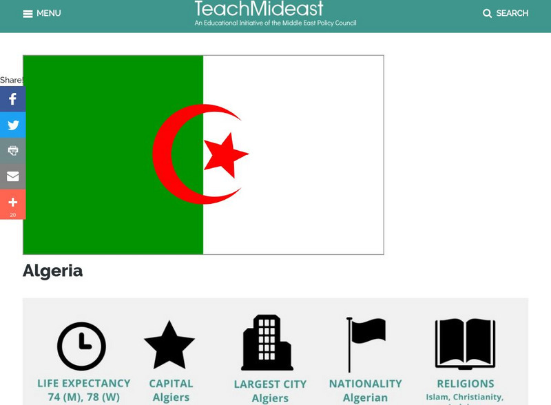 Mepc: Teach Mideast: Algeria Handout Mepc: Teach Mideast: Algeria Handout