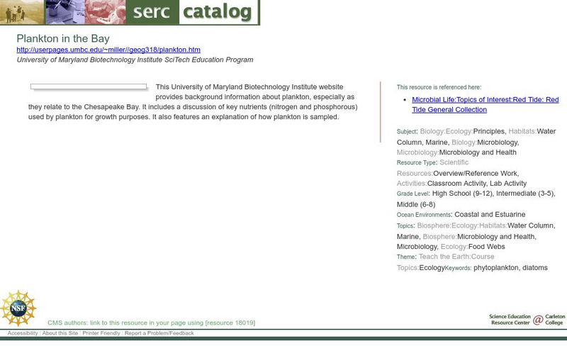 Serc: Plankton in the Bay Lesson Plan Serc: Plankton in the Bay Lesson Plan