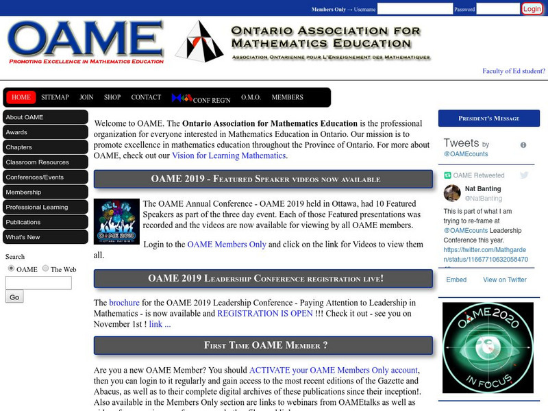 Ontario Association for Mathematics Education Website Ontario Association for Mathematics Education Website