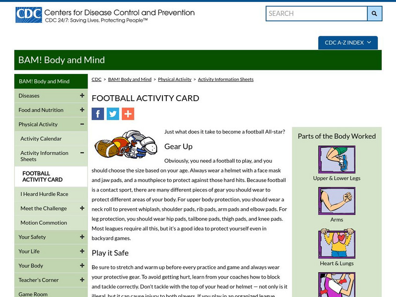 Centers for Disease Control: Bam! Body and Mind: Football Handout Centers for Disease Control: Bam! Body and Mind: Football Handout