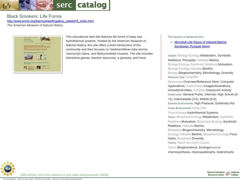 Serc: Black Smokers: Life Forms Unit Plan