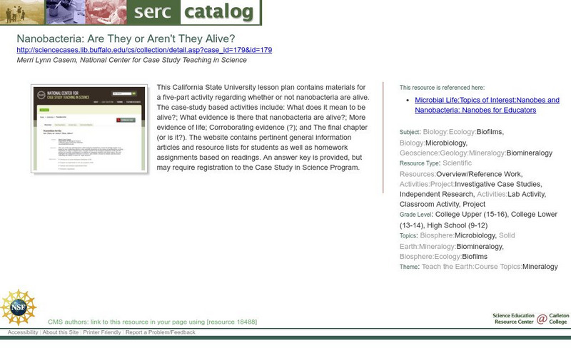 Serc: Nanobacteria: Are They or Aren't They Alive? Lesson Plan Serc: Nanobacteria: Are They or Aren't They Alive? Lesson Plan