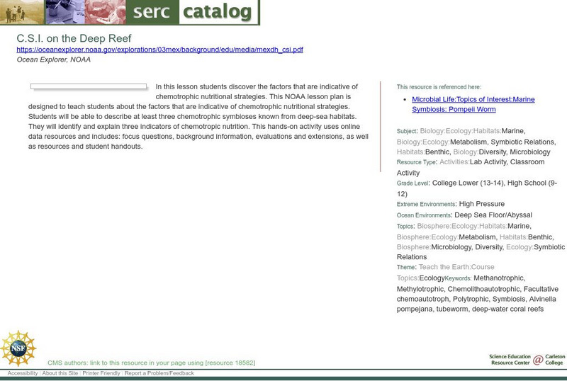 Serc: c.s.i. On the Deep Reef Lesson Plan Serc: c.s.i. On the Deep Reef Lesson Plan