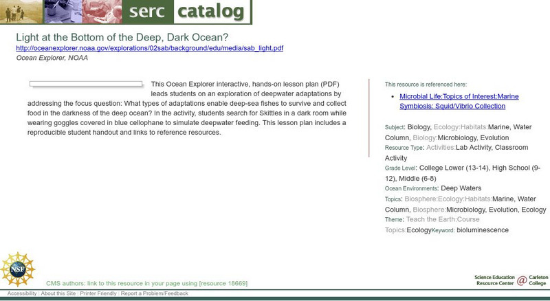 Serc: Light at the Bottom of the Deep, Dark Ocean? Lesson Plan Serc: Light at the Bottom of the Deep, Dark Ocean? Lesson Plan