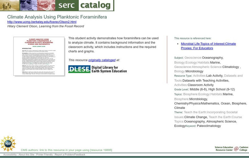 Serc: Climate Analysis Using Planktonic Foraminifera Lesson Plan Serc: Climate Analysis Using Planktonic Foraminifera Lesson Plan