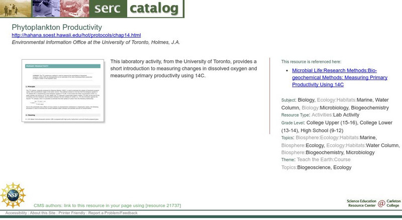 Serc: Phytoplankton Productivity Activity Serc: Phytoplankton Productivity Activity