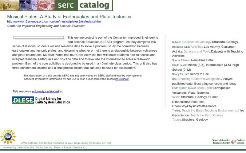 Serc: Musical Plates: A Study of Earthquakes and Plate Tectonics Lesson Plan Serc: Musical Plates: A Study of Earthquakes and Plate Tectonics Lesson Plan