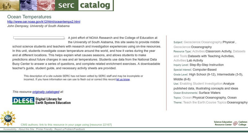 Serc: Ocean Temperature Lesson Plan Serc: Ocean Temperature Lesson Plan