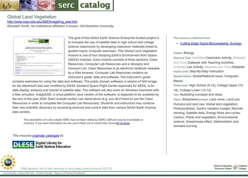Serc: Global Land Vegetation Lesson Plan Serc: Global Land Vegetation Lesson Plan