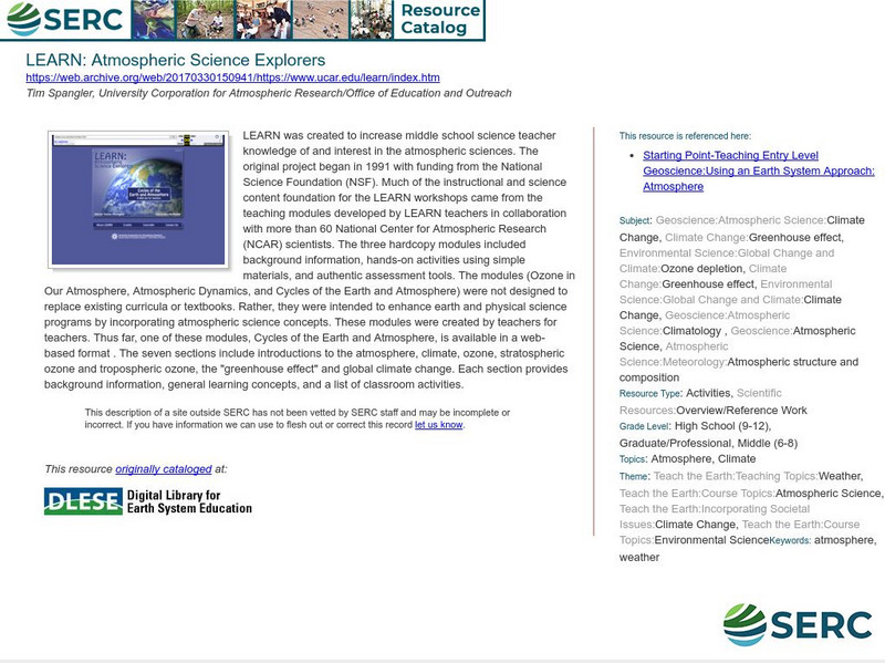 Serc: Learn: Atmospheric Science Explorers Lesson Plan