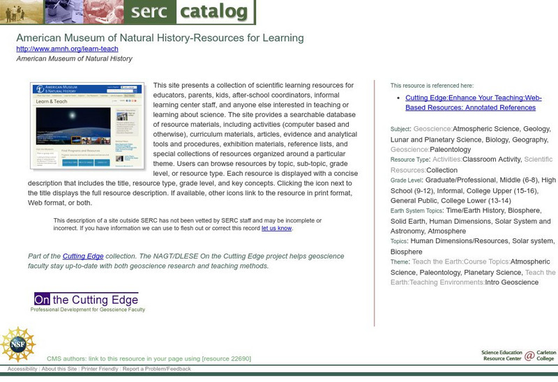 Serc: American Museum of Natural History Resources for Learning Unit Plan Serc: American Museum of Natural History Resources for Learning Unit Plan