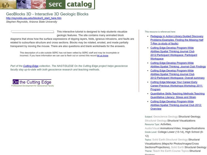 Serc: Geo Blocks 3 D Interactive 3 D Geologic Blocks Lesson Plan Serc: Geo Blocks 3 D Interactive 3 D Geologic Blocks Lesson Plan