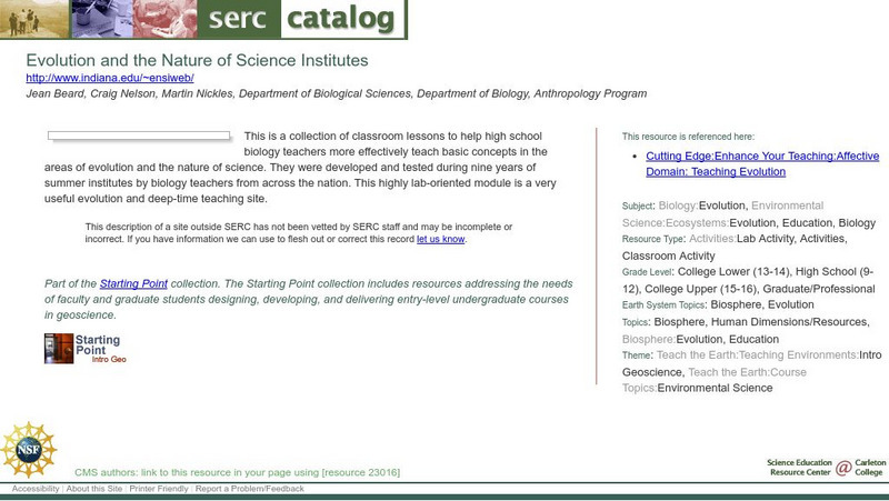 Serc: Evolution and the Nature of Science Institutes Lesson Plan Serc: Evolution and the Nature of Science Institutes Lesson Plan