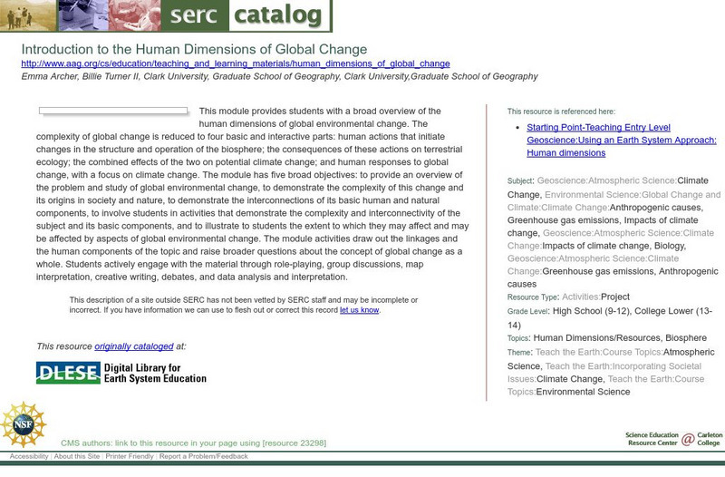 Serc: Introduction to the Human Dimensions of Global Change Unit Plan Serc: Introduction to the Human Dimensions of Global Change Unit Plan