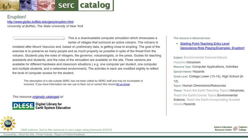 Serc: Eruption! Lesson Plan Serc: Eruption! Lesson Plan