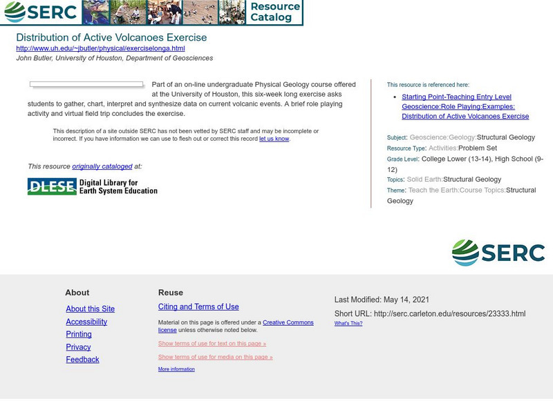 Serc: Distribution of Active Volcanoes Exercise Unit Plan Serc: Distribution of Active Volcanoes Exercise Unit Plan