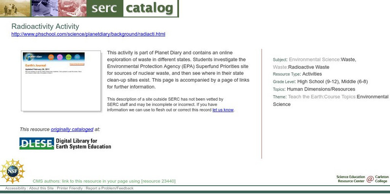 Serc: Radioactivity Activity Lesson Plan Serc: Radioactivity Activity Lesson Plan