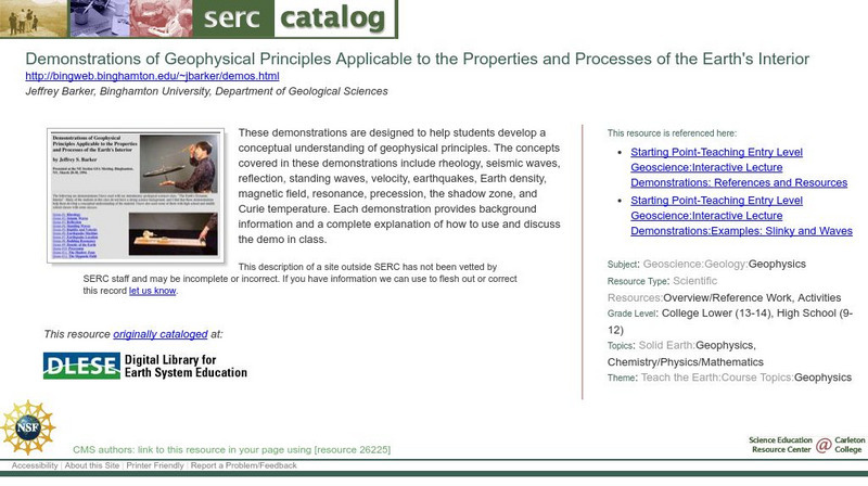 Serc: Geophysical Demos Properties and Processes of Earth's Interior Lesson Plan Serc: Geophysical Demos Properties and Processes of Earth's Interior Lesson Plan